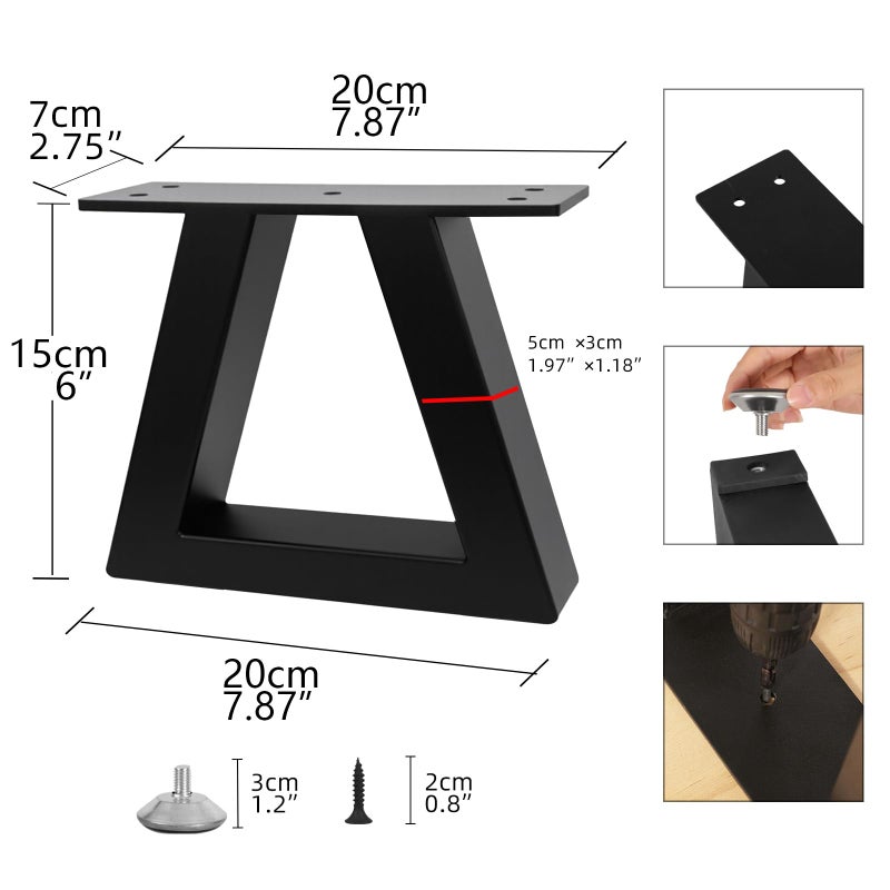 Rioychan 6 Inch Trapezoid Metal Table Legs Black  Diy Furniture Feets For Bench  Chair  Tv Cabinet  Coffee Table Couch  Sofa  Stool Legs  Including Screws And Adjustable Feet Pads  6  X 7.9 - Image 3