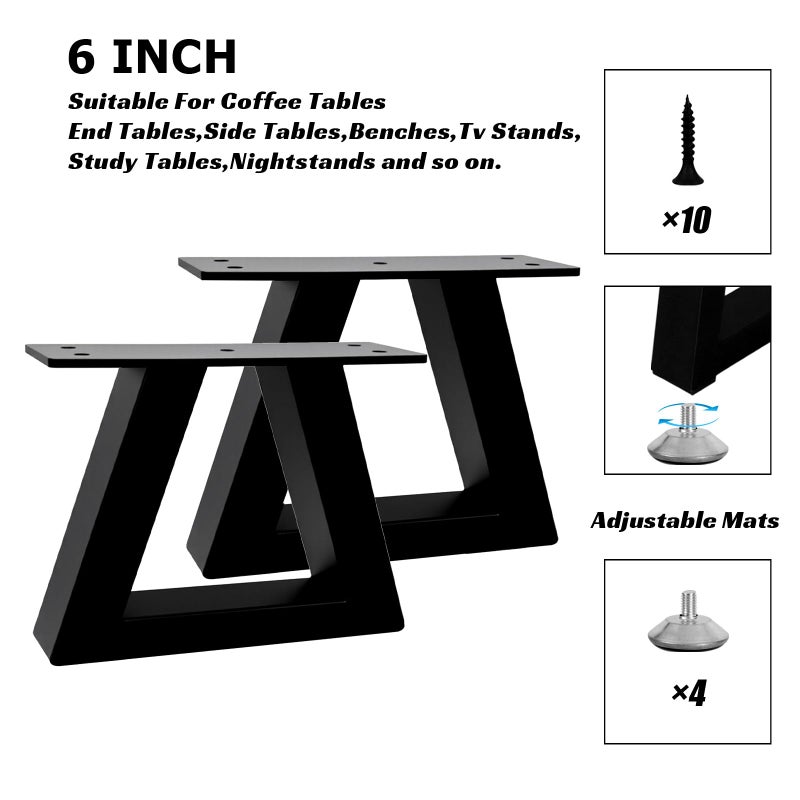 Rioychan 6 Inch Trapezoid Metal Table Legs Black  Diy Furniture Feets For Bench  Chair  Tv Cabinet  Coffee Table Couch  Sofa  Stool Legs  Including Screws And Adjustable Feet Pads  6  X 7.9 - Image 4