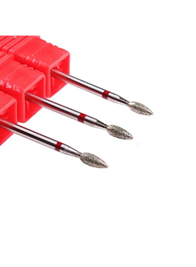 MZCMSL 3pcs Flame Shape Diamond Cuticle Clean Bits 332 Shank Dry Manicure Drill Bits - Image 1