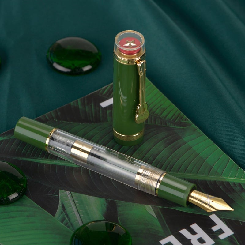 Lanxivi جينهاو تيانداو 1935 قلم حبر متوسط #8 رأس سيف، أخضر وأكريليك شفاف مع محول كبير ومشبك جيتار - Image 5