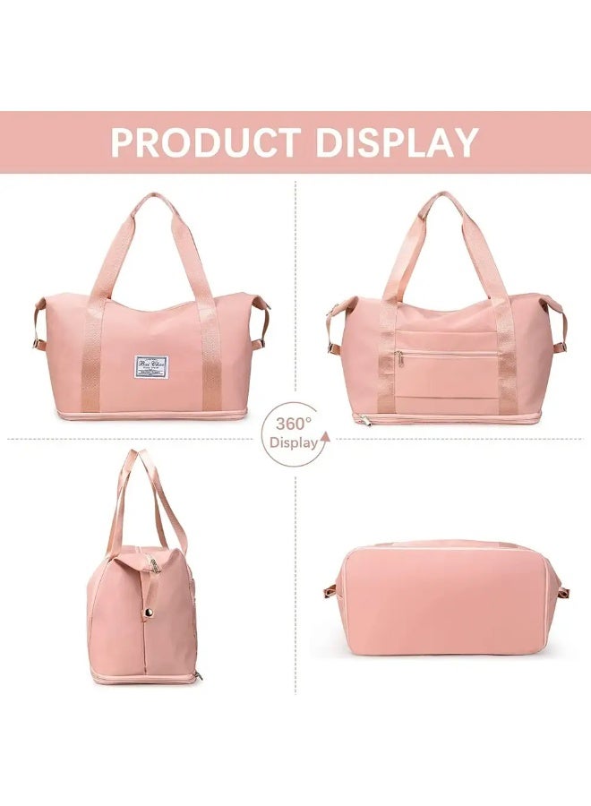 شنطة سفر دفل مقاومة للماء قابلة للطي مع حجرة للأحذية، كبيرة - زهري - Image 1