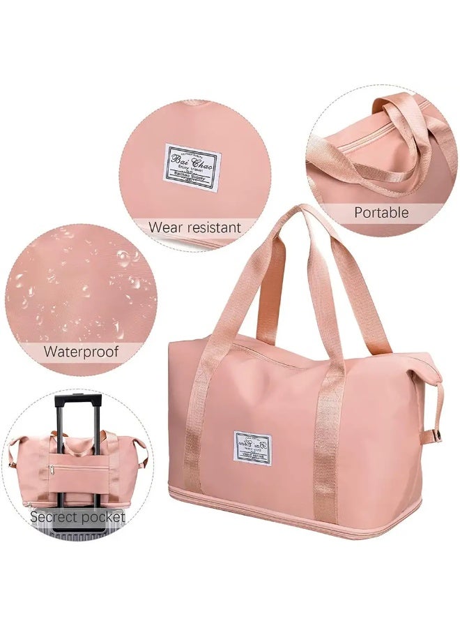 شنطة سفر دفل مقاومة للماء قابلة للطي مع حجرة للأحذية، كبيرة - زهري - Image 3