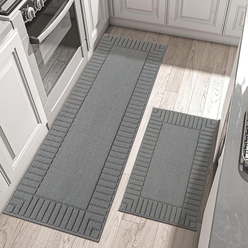 BEQHAUSEKitchenRugsWashableKitchenMatsforFloor NonSlip Kitchen Mat Set of 2 Absorbent Kitchen Runner with TPR Non Skid BackingGrey24x35inch24x60inch