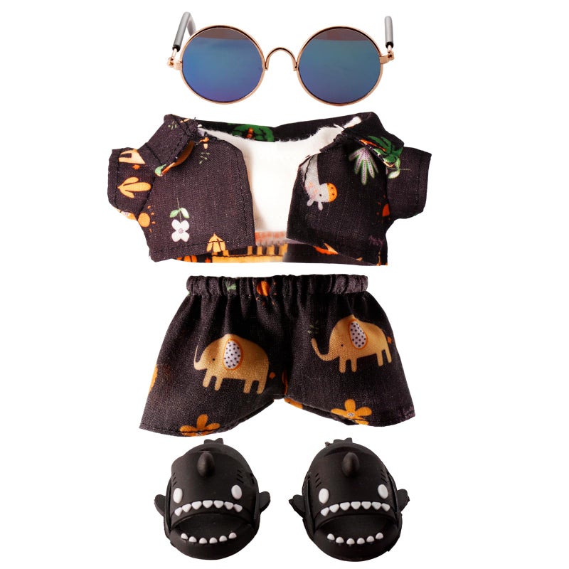 Beofinest Vacation Style Clothes Set for 17cm Doll 5 PCS Set Glasses Shoes Shirt Tank Top Pants Black - Image 2