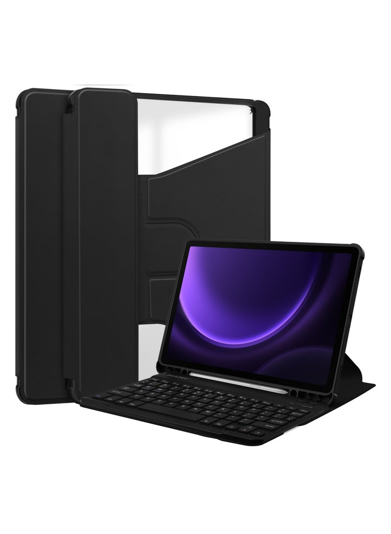 يوارب كينج القابلة للإزالة العربية اللاسلكية لوحة مفاتيح بلوتوث غطاء الدوارة متوافق مع iPad الجيل العاشر 10.9 بوصة 2022 / iPad الجيل الحادي عشر 10.9 بوصة 2025 ، 360 درجة غطاء الدوارة ، زوايا عرض متعددة مع غطاء مفتوح باللون الأسود - Image 1