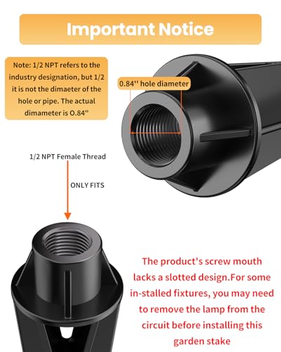 Cheopha Landscape Light Stakes 1/2 NPT Female Thread (0.84'' Hole Diameter) ABS Ground Spike 8.48" Length, Corrosion Resistant for Outdoor Landscape Lighting Ground Stake Replacements Pack of 6 - Image 2