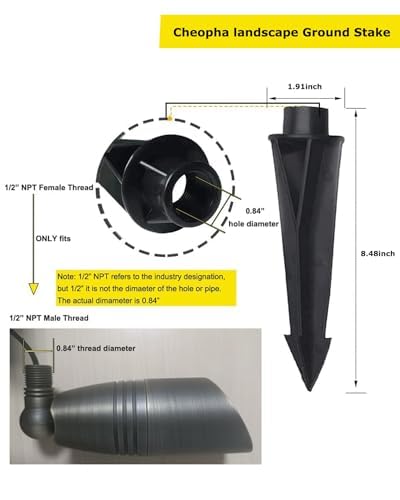 Cheopha Landscape Light Stakes 1/2 NPT Female Thread (0.84'' Hole Diameter) ABS Ground Spike 8.48" Length, Corrosion Resistant for Outdoor Landscape Lighting Ground Stake Replacements Pack of 6 - Image 4
