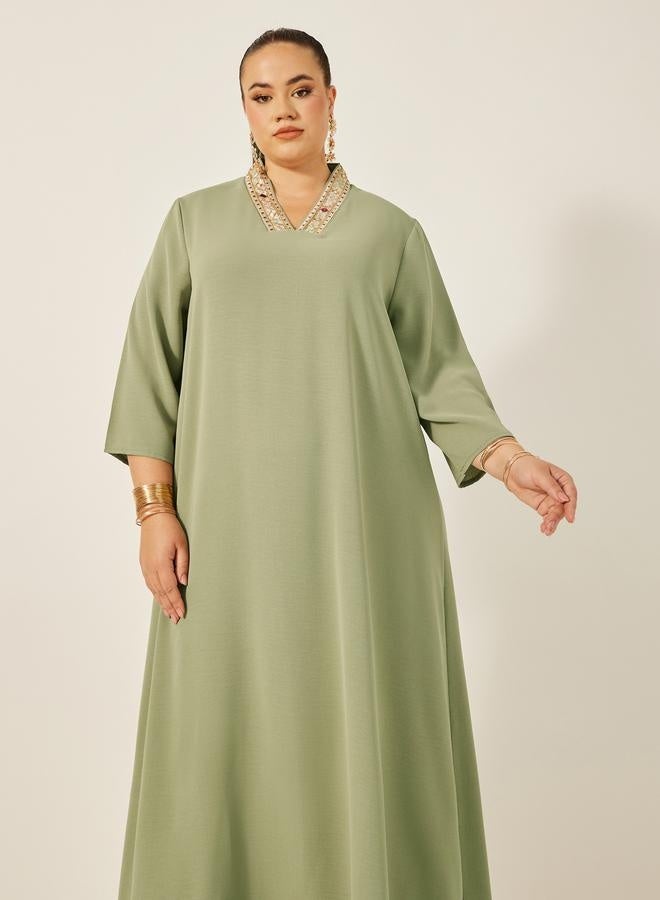 Styli Plus Size Embellished V-Neck Jalabiya  - Image 2