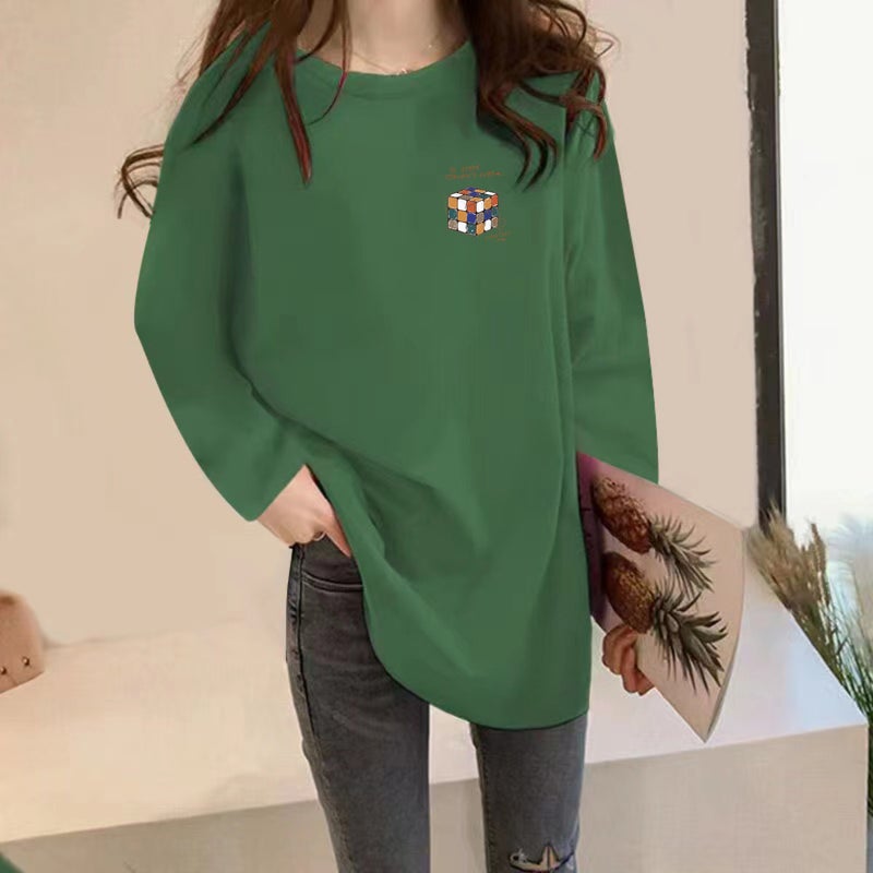 Plus Size Mid-Length Long-Sleeved T-Shirt Women'S Autumn New Korean Style Loose Chubby Girl Bottoming Shirt Round Neck Western Style Top Ins - Image 1