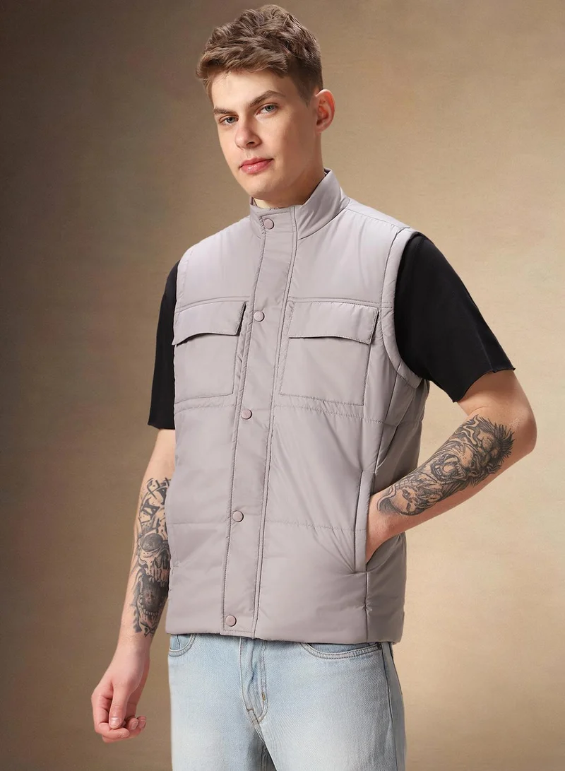 Dennis Lingo Men's Grey 100% Polyester Solid Regular Fit Jacket