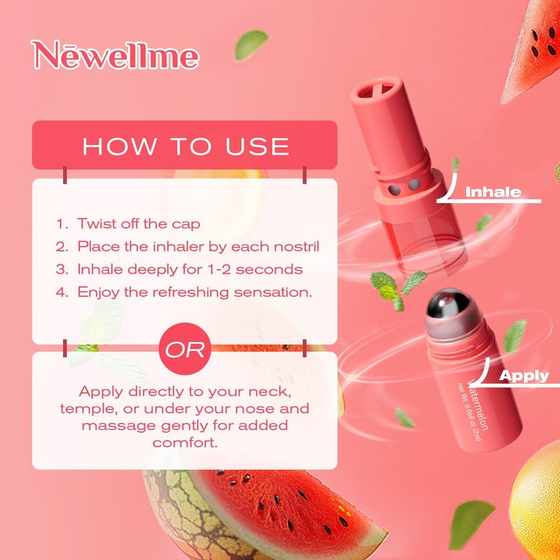 NEWELLME DualUse Aromatherapy Nasal Stick  3 Refreshing Scents Mint Watermelon Tropical for Sinus Relief Energy Boost  OnTheGo Comfort 6 Pack - Image 2