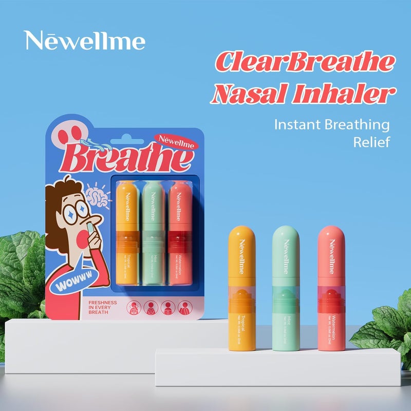 NEWELLME DualUse Aromatherapy Nasal Stick  3 Refreshing Scents Mint Watermelon Tropical for Sinus Relief Energy Boost  OnTheGo Comfort 6 Pack - Image 3