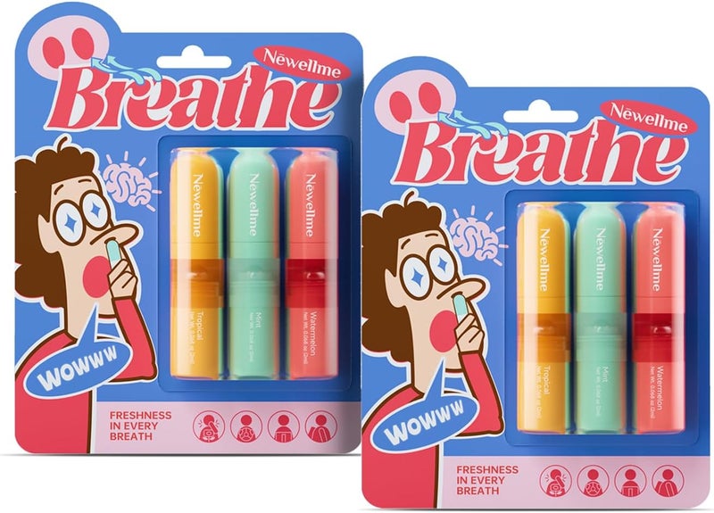 NEWELLME DualUse Aromatherapy Nasal Stick  3 Refreshing Scents Mint Watermelon Tropical for Sinus Relief Energy Boost  OnTheGo Comfort 6 Pack - Image 1