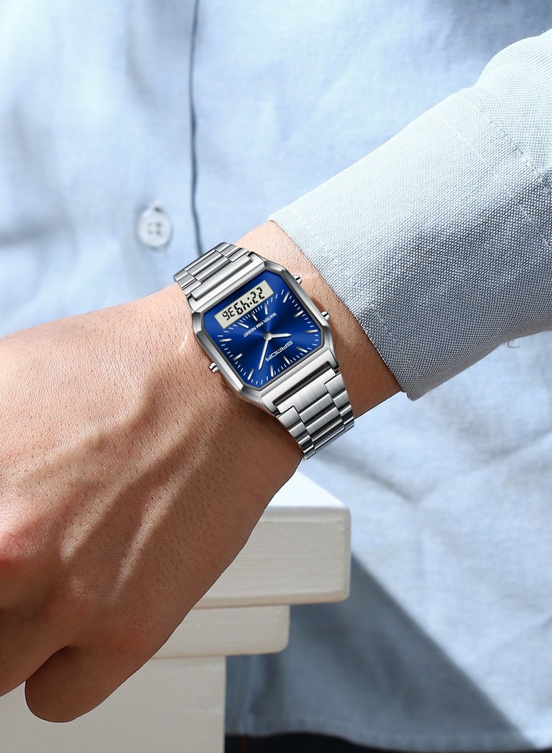 SANDA Luxury Mens Watches Stainless Steel Women LED Digital Dual Display Clock Unisex Waterproof Sports Quartz Watch - Image 3