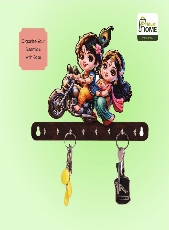 MustHome Premium Home Keys Wooden Key Holder Key Holder for Home | Key Hanger | Key Chain Holders for Wall Stylish Key Stand Stylish Cute Lord Krishna's Wooden Key Holder - Image 4