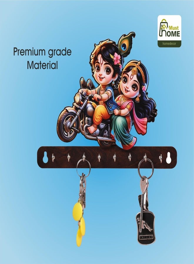 MustHome Premium Home Keys Wooden Key Holder Key Holder for Home | Key Hanger | Key Chain Holders for Wall Stylish Key Stand Stylish Cute Lord Krishna's Wooden Key Holder - Image 2