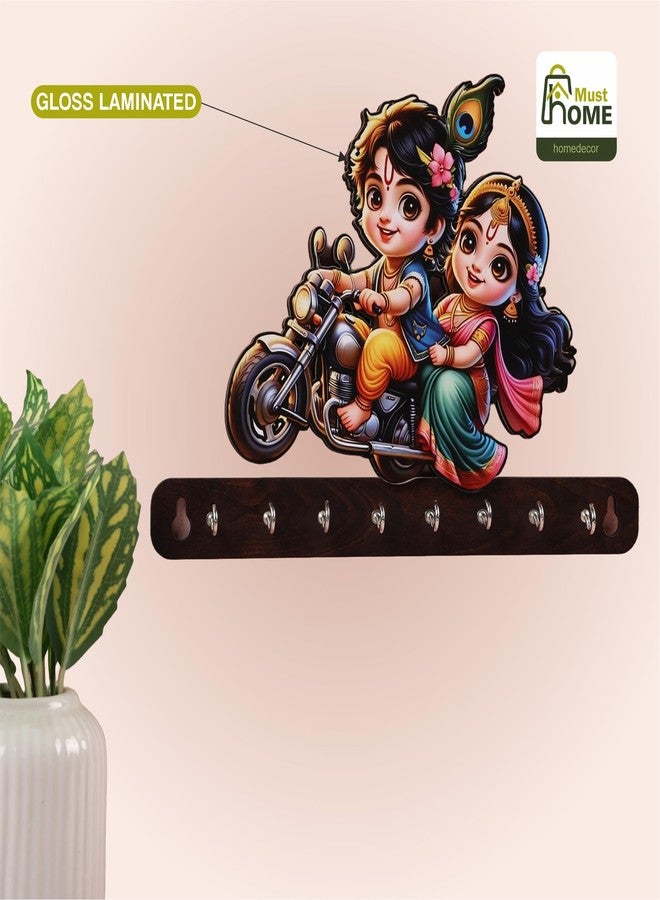 MustHome Premium Home Keys Wooden Key Holder Key Holder for Home | Key Hanger | Key Chain Holders for Wall Stylish Key Stand Stylish Cute Lord Krishna's Wooden Key Holder - Image 3