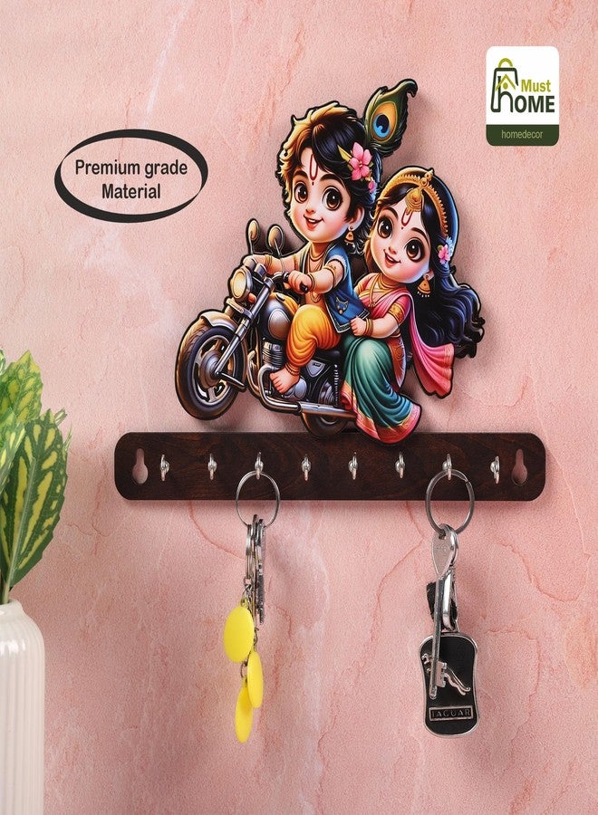 MustHome Premium Home Keys Wooden Key Holder Key Holder for Home | Key Hanger | Key Chain Holders for Wall Stylish Key Stand Stylish Cute Lord Krishna's Wooden Key Holder - Image 5