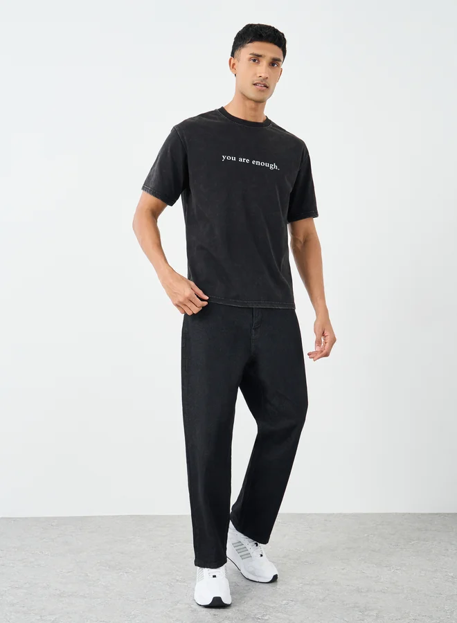 ستايلي تيشيرت فضفاض بطبعة كتابة