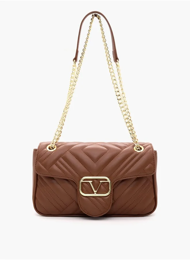 V Italia Quilted Crossbody Bag with Chain Strap and Flap Closure