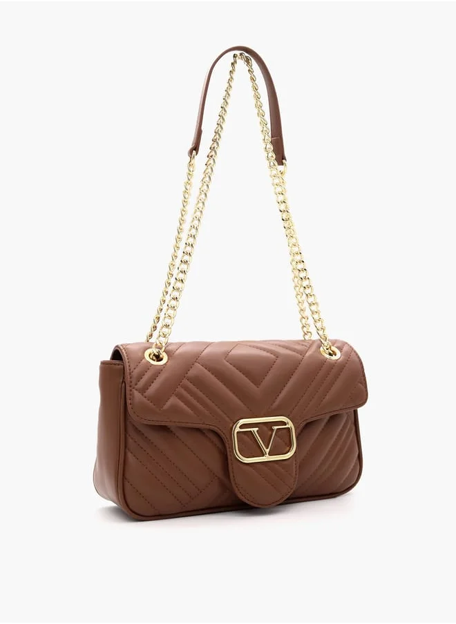 V Italia Quilted Crossbody Bag with Chain Strap and Flap Closure