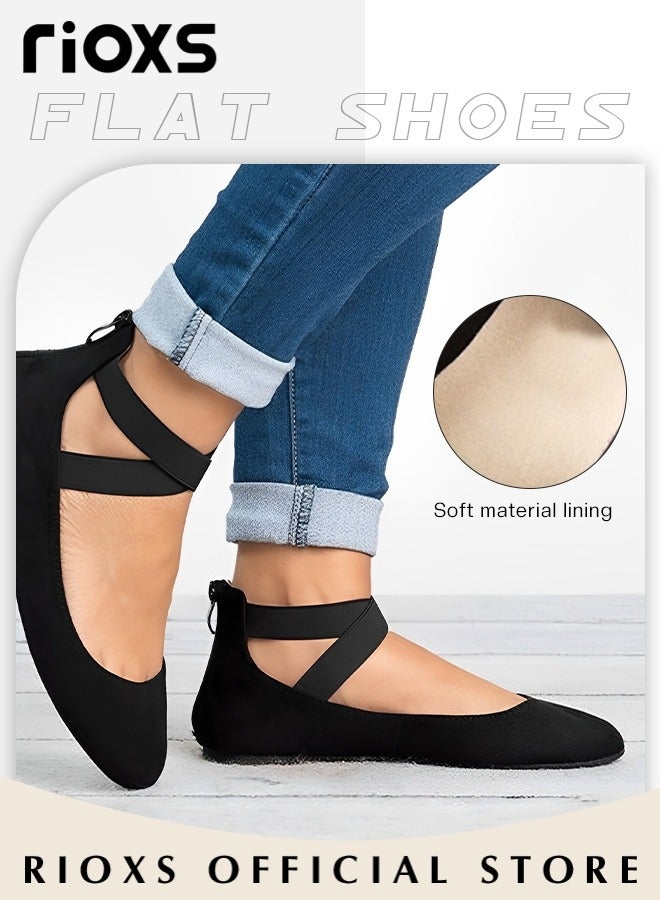 RIOXS Women's Flat Loafers, Elastic Ankle Strap Pointed Toe Ballet Flats, Stylish Ladies Dress Shoes, Slip-on Dance Shoes, Soft Comfy Work Loafers for Standing, Anti-slip Penny Flats for Business/ Office/ Driving, Casual Black Flats Womens Footwear - Image 5
