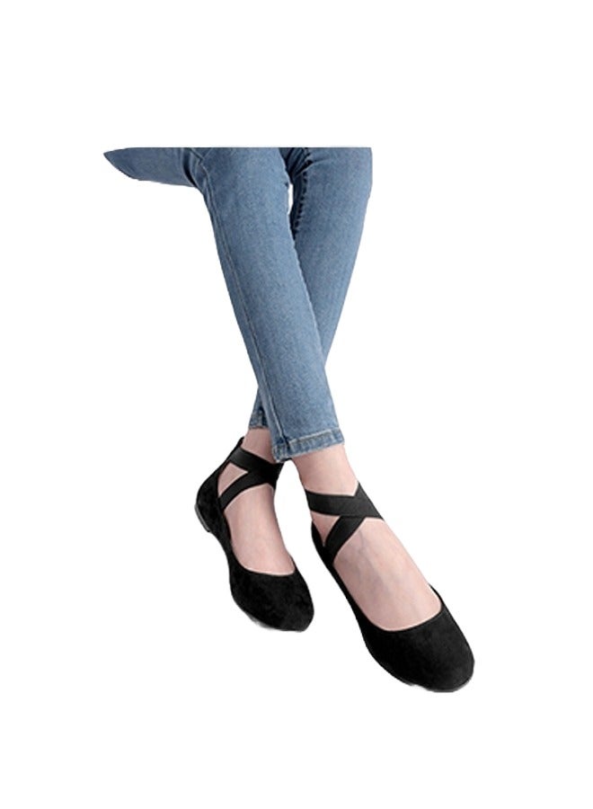 RIOXS Women's Flat Loafers, Elastic Ankle Strap Pointed Toe Ballet Flats, Stylish Ladies Dress Shoes, Slip-on Dance Shoes, Soft Comfy Work Loafers for Standing, Anti-slip Penny Flats for Business/ Office/ Driving, Casual Black Flats Womens Footwear - Image 2