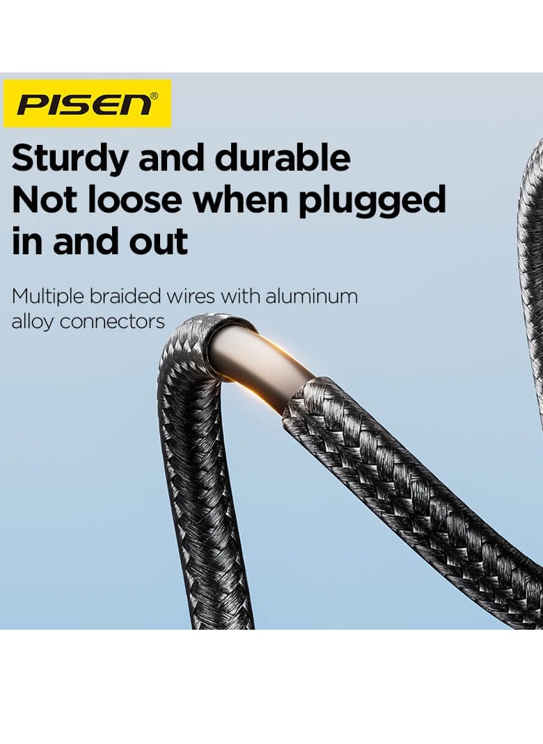 100W USB C to Multi Fast Charging Cable USB A/C to 3-in-1 Long Braided Data Charging Cable with Type C +Micro USB +Lightning Connector Universal Charger for Mobile Laptop iPhone i-Pad 1.2m - Black