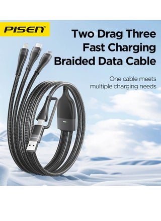 100W USB C to Multi Fast Charging Cable USB A/C to 3-in-1 Long Braided Data Charging Cable with Type C +Micro USB +Lightning Connector Universal Charger for Mobile Laptop iPhone i-Pad 1.2m - Black - pzsku/Z34E9A7FCFB962F4D52CFZ/45/1746192202/ee5cc488-ffe0-44c2-9b01-479bc5733c8d