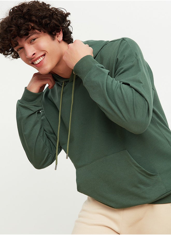 trendyol Green Oversize/Wide Cut Hooded Sweatshirt TMNAW22SW0155  - Image 3