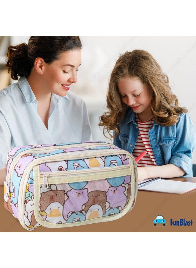 FunBlast Pencil Pouch for Girls - Kawaii Pencil Pouch, Aesthetic Pencil Case Organizer, Large Capacity Stationary Organizer Case, Multipurpose Zipper Pouch for Kids & Adults (B) - Image 5