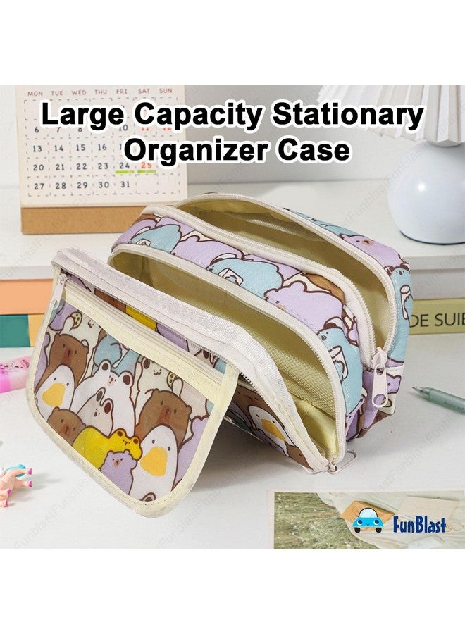 FunBlast Pencil Pouch for Girls - Kawaii Pencil Pouch, Aesthetic Pencil Case Organizer, Large Capacity Stationary Organizer Case, Multipurpose Zipper Pouch for Kids & Adults (B) - Image 2