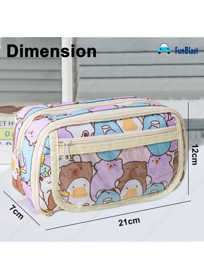 FunBlast Pencil Pouch for Girls - Kawaii Pencil Pouch, Aesthetic Pencil Case Organizer, Large Capacity Stationary Organizer Case, Multipurpose Zipper Pouch for Kids & Adults (B) - Image 3