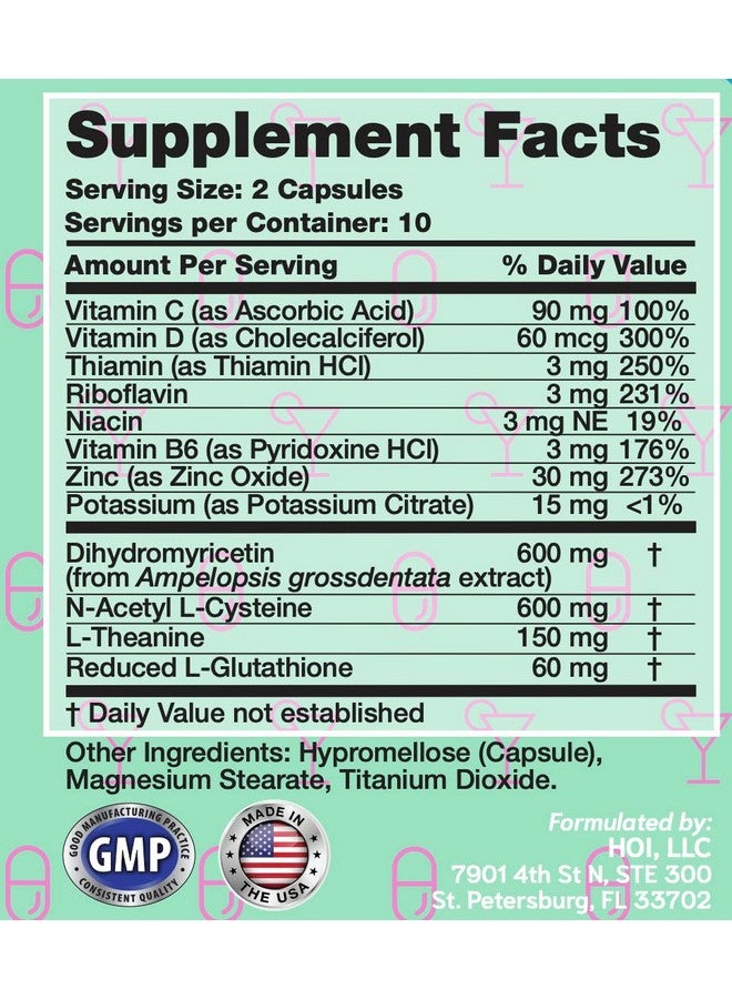 HOI - مكمل استقلاب الكحول - العلامات التجارية الأخرى باهظة الثمن بشكل غير عادل! مع DHM و L-جلوتاثيون لدعم الكبد، والإلكتروليتات للترطيب والفيتامينات والمعادن لدعم المناعة. - Image 3