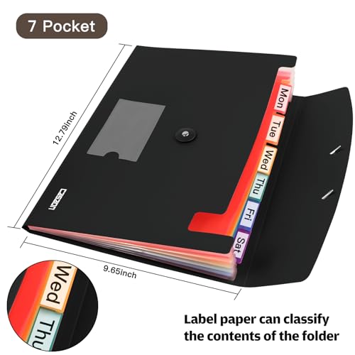 CASAON 7 Pocket Accordian File Folders, Expanding File Folder A4 Letter Size Paper Portable Document Organizer-Black - Image 2