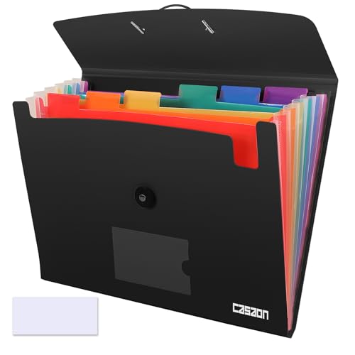CASAON 7 Pocket Accordian File Folders, Expanding File Folder A4 Letter Size Paper Portable Document Organizer-Black - Image 1