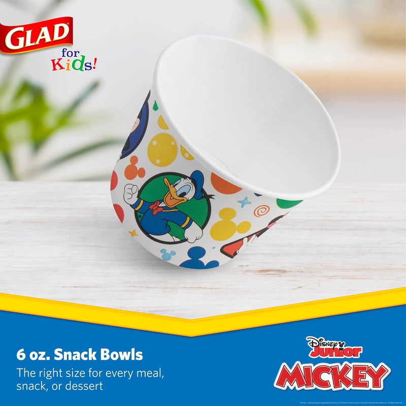 Glad for Kids Disney Mickey & Friends Disposable Paper Snack Bowls, Lids Not Included - Heavy Duty, Microwavable, Disposable Snack Cups with Lid for Soup or Ice Cream, 6 Ounce, 32 Count - Image 2