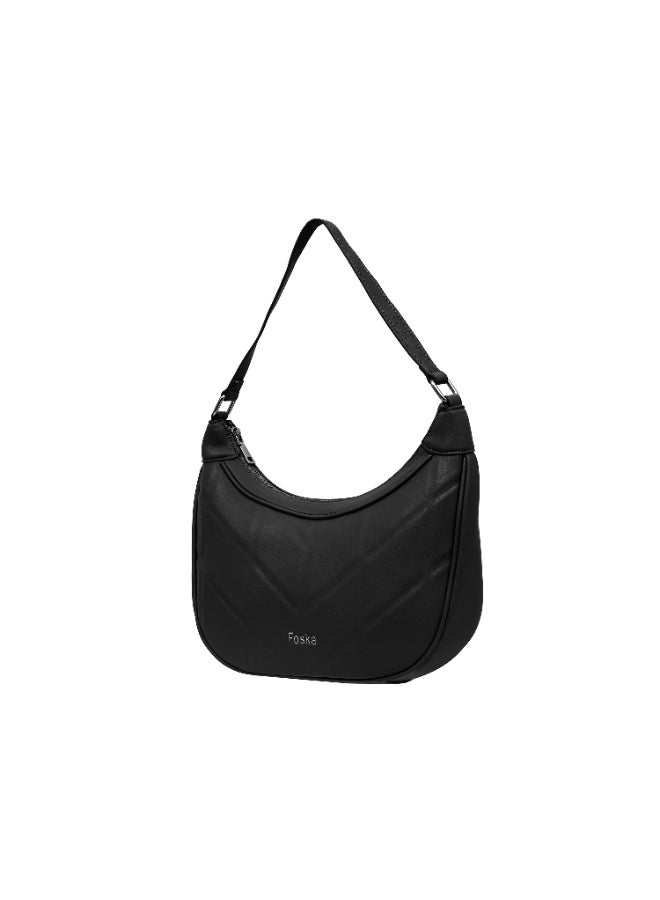 فوسكا شنطة Foska كتف نسائية جلد ناعم – تصميم كلاسيكي ومقابض طويلة لون أسود – مقاس 29.5x25.5 سم - Image 2