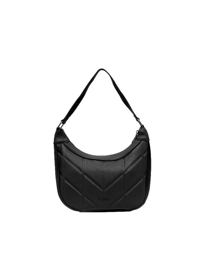 فوسكا شنطة Foska كتف نسائية جلد ناعم – تصميم كلاسيكي ومقابض طويلة لون أسود – مقاس 29.5x25.5 سم - Image 4