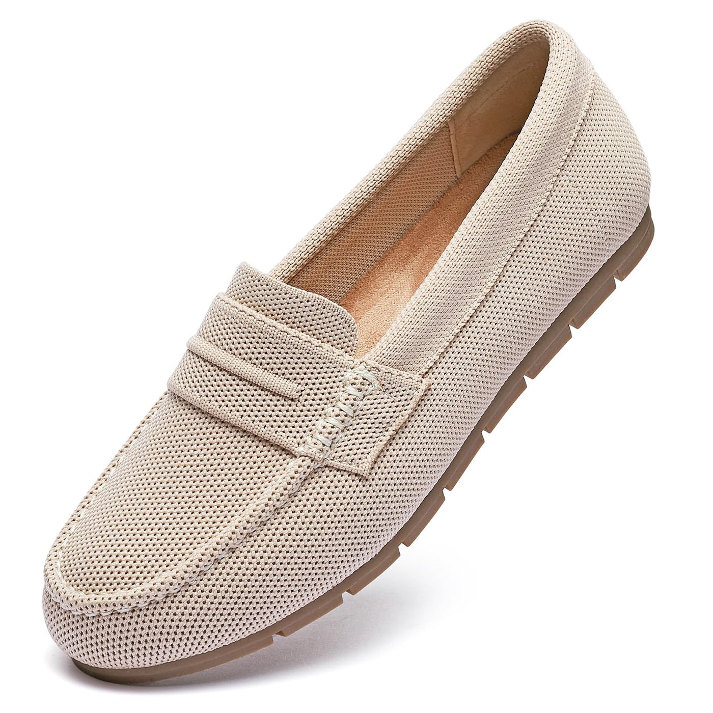Cvistpieo Loafers for Women Comfortable Dressy Casual Work Flats Lightweight & Breathable Slip On Walking Shoes Knit Nude Size 8.5