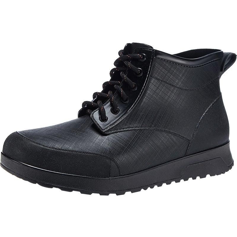 Fashion rain boots Womens thick bottom short non-slip water shoes couple Street versatile rain boots soft bottom waterproof car wash rubber shoes men Black background Black