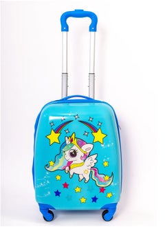MNUK Unicorn Character Character Hard-Sided Polycarbonate Kids Trolley Bag-16 Inches-Blue  - Image 1