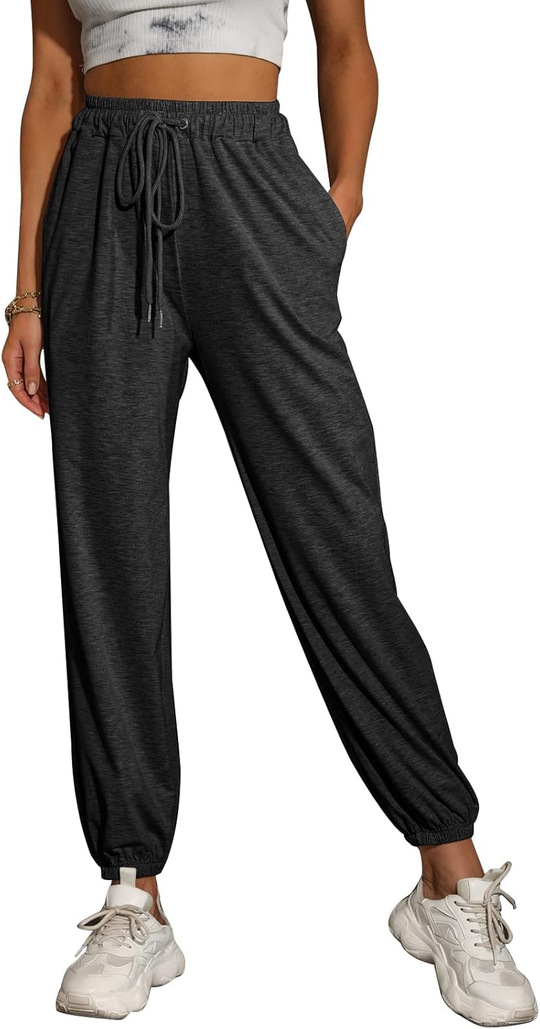 klarako Women Sports Pants Casual Elastic Waist Straight Leg Trouser Solid Color Ankle Banded Sweatpants for Jogging Training Workout(S-Dark Gray) - Image 1