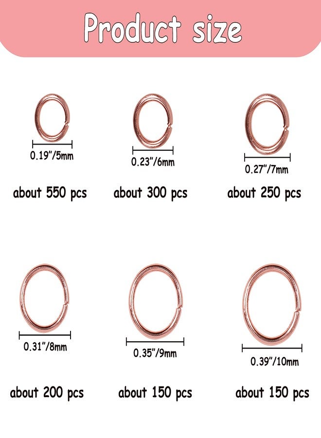 YAKA 1600Pcs 6 Different Sizes Open Jump Rings,5mm 6mm 7mm 8mm 9mm 10mm Ring Jewelry Keychain for Jewelry Making Accessories,1Pcs Jump Ring Open/Close Tool and 1Pcs Clear Box (Rose-Gold) - Image 2