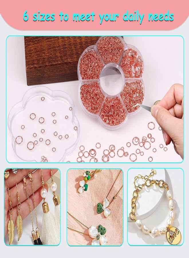 YAKA 1600Pcs 6 Different Sizes Open Jump Rings,5mm 6mm 7mm 8mm 9mm 10mm Ring Jewelry Keychain for Jewelry Making Accessories,1Pcs Jump Ring Open/Close Tool and 1Pcs Clear Box (Rose-Gold) - Image 5