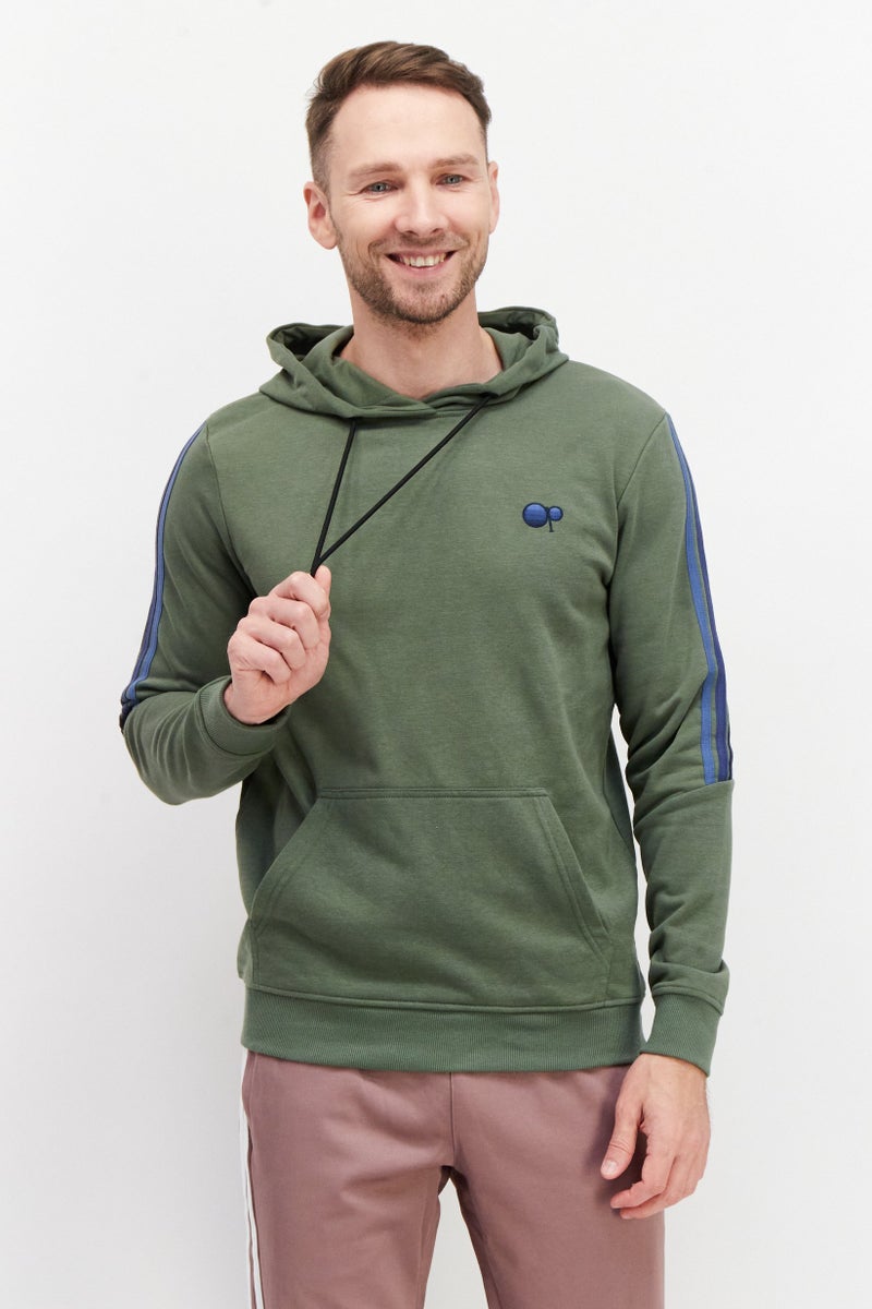 Ocean Pacific Men Hooded Long Sleeve Brand Logo Sweatshirt, Olive - Image 1