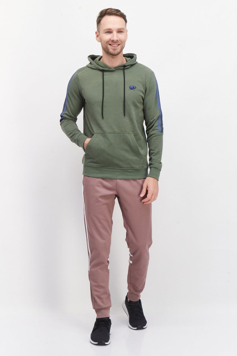 Ocean Pacific Men Hooded Long Sleeve Brand Logo Sweatshirt, Olive - Image 3