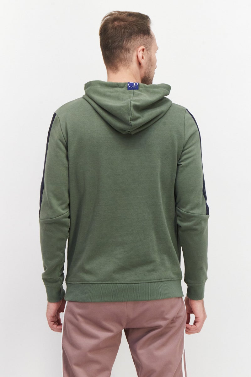 Ocean Pacific Men Hooded Long Sleeve Brand Logo Sweatshirt, Olive - Image 4