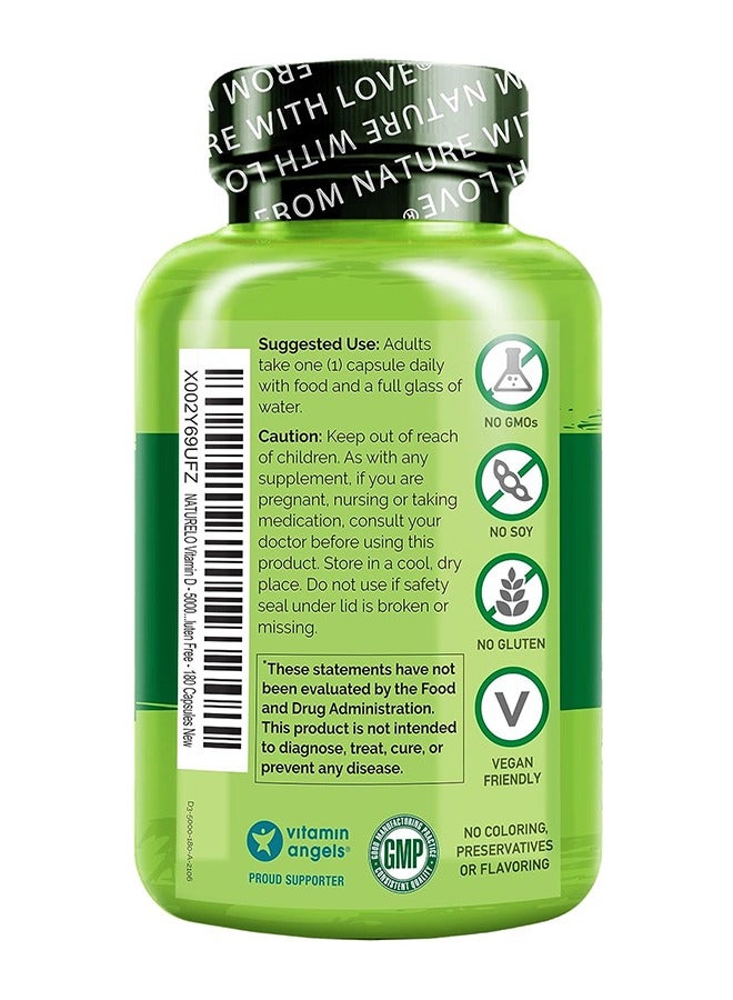 NATURELO Vitamin D3 Capsules Plant Based From Lichen 5000 IU 125 Mcg -Formulated to Support Bone,Teeth & Immune Health - Dietary Suppement 180 Easy Swallow Capsules - Image 2