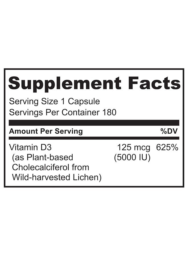 NATURELO Vitamin D3 Capsules Plant Based From Lichen 5000 IU 125 Mcg -Formulated to Support Bone,Teeth & Immune Health - Dietary Suppement 180 Easy Swallow Capsules - Image 5